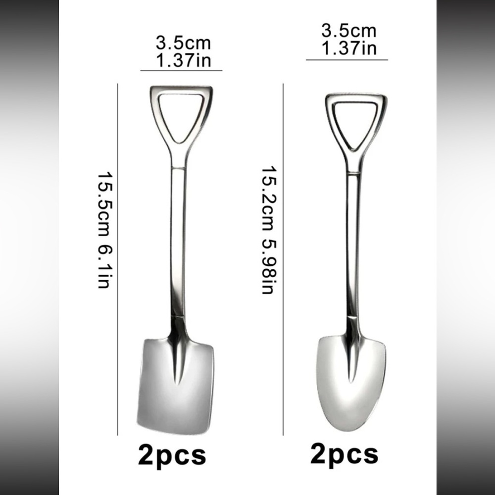 Shovel Tea Spoons Stainless Steel Set of 4 Desert Spoons - Picture 6 of 6